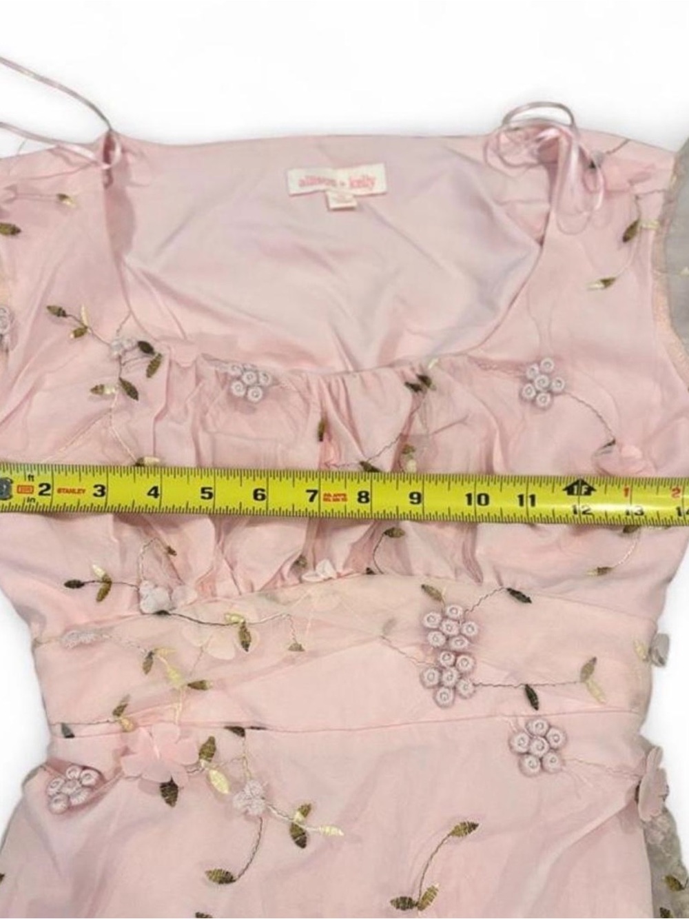 Allison & Kelly Sheer Sleeve Pink Floral Embroidered Mini Dress Mesh Overlay 16 - Picture 9 of 13